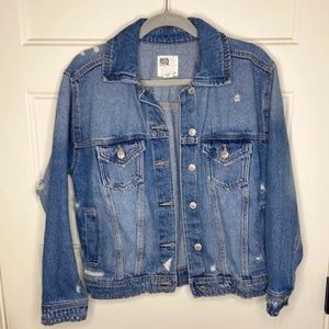 RSQ medium wash destructed denim jacket size XS